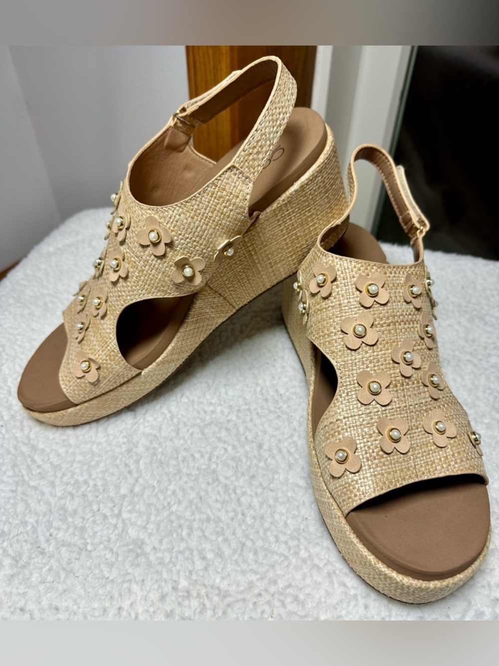 Corkys Women's Carley Raffia Floral Slingback Wedge Sandal size 11